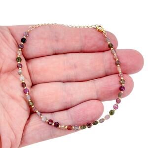 Vintage Gold-Tone Sterling Silver 925 Tourmaline Beaded Bracelet 7.5"-9.5"